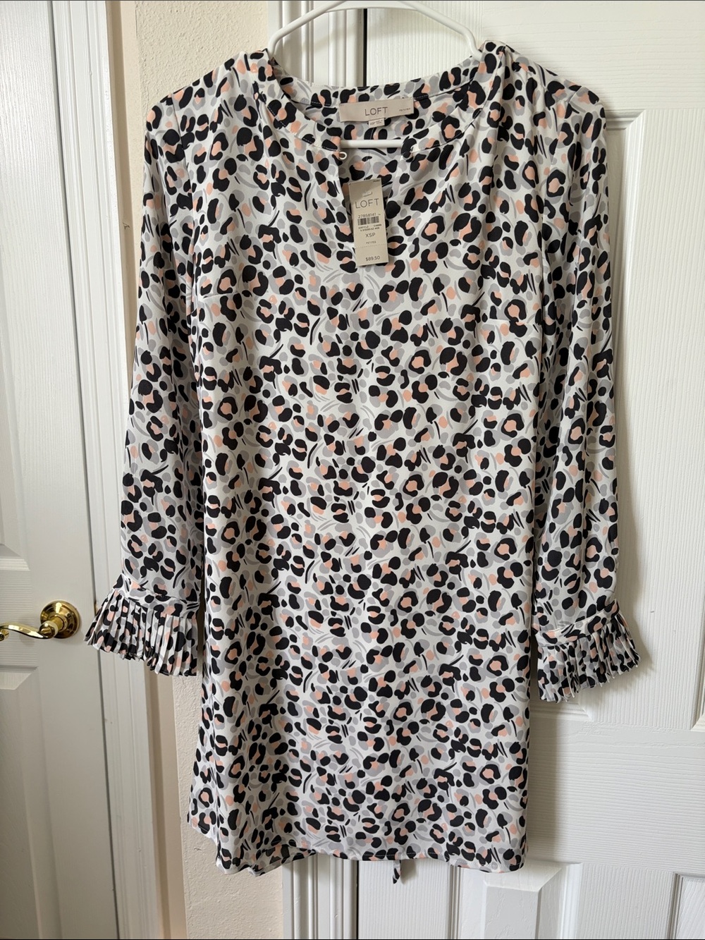 LOFT White Leopard-Print Shift Dress with Pink Accents